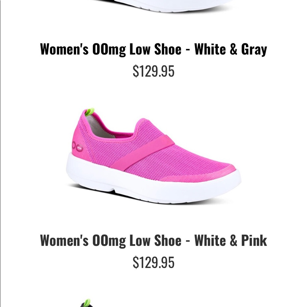 Oofos OOmg low shoe pink & white size 8 brand new